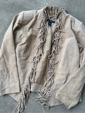 Vintage 90s leather dialogue fringe suede jacket coat bohemian western top